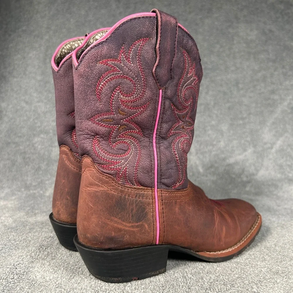 Dan Post Western Cowboy Boots Brown Purple Leather Youth Size 1 DPC2947